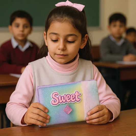 Sweet Furry Rainbow Geometry Box – Cute Plush Cover Geometry with Zipper (For Kids & Teens)