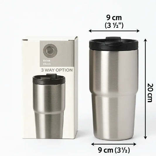 3-Way Option Stainless Steel Thermal Travel Mug – 20cm Leak-Proof Coffee Tumbler