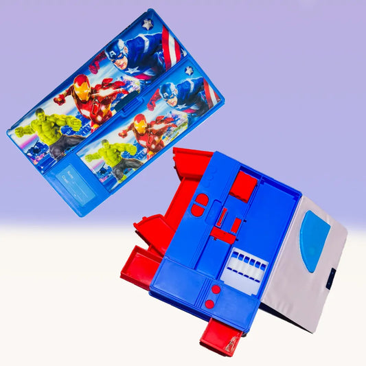 Toy set with superhero design on a blue background