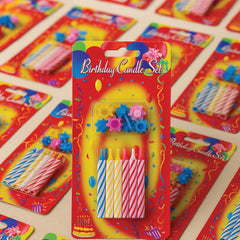 Colorful Spiral Birthday Candle Set with Holders – 12 Pcs