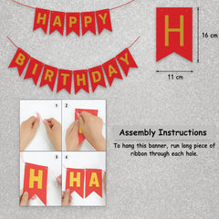Red & Gold Glitter Happy Birthday Banner  Premium Party Decoration