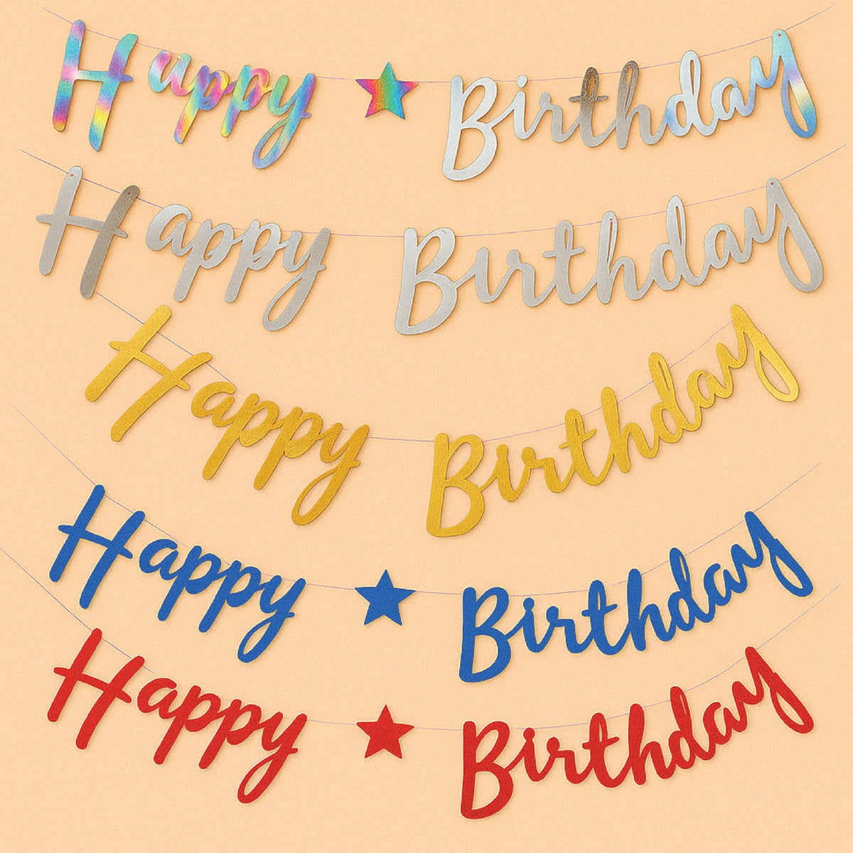 Metallic “Happy Birthday” Hanging Banners – Multi-Color Party Decoration Set