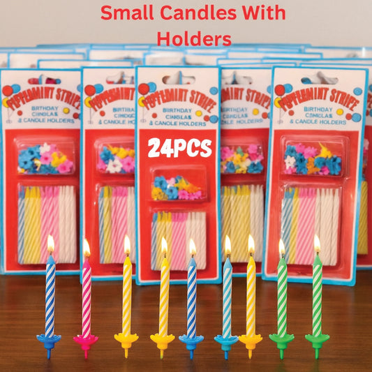 Birthday Spiral Candles with Holders  24 PCS Set