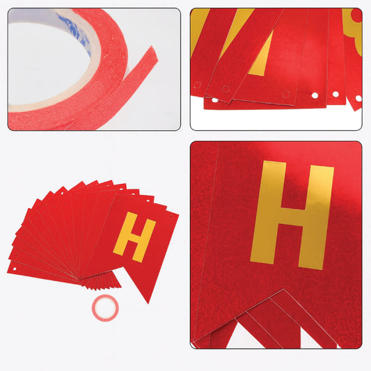 Red & Gold Glitter Happy Birthday Banner  Premium Party Decoration
