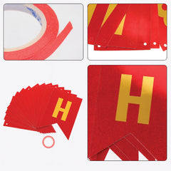 Red & Gold Glitter Happy Birthday Banner  Premium Party Decoration