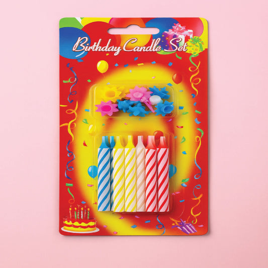 Colorful Spiral Birthday Candle Set with Holders – 12 Pcs