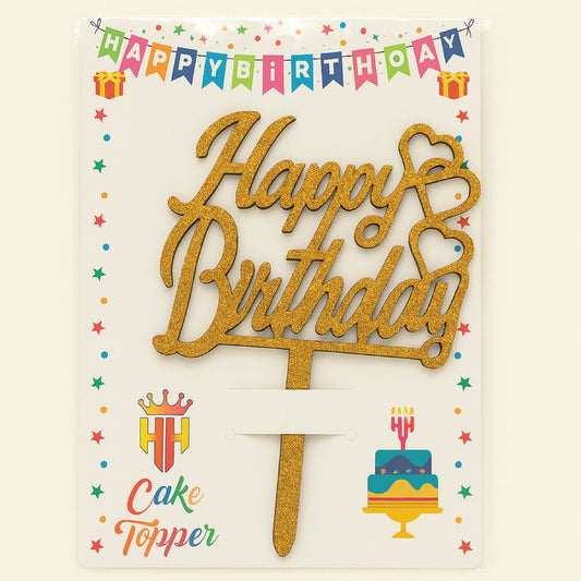 Golden Glitter “Happy Birthday” Cake Topper  Elegant Party Decoration