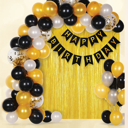 Black, Gold & Silver Balloon Decoration Set – Complete Birthday Party Kit