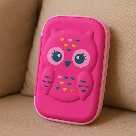 Owl Design Pencil Case  Cute Pink Zipper Pouch for Kids