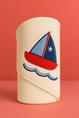 Happy Mums Baby Hooded Towel  – 100% Cotton Soft Bath Wrap | Cute Animal & Sailboat Design| Newborn to 12 months