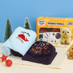 Happy Mums Baby Hooded Towel  Soft Cotton “You Are Magic / Hello Whale”  Newborn to 12 months
