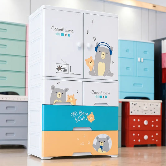 Cute Bear Multi-Layer Kids Storage Cabinet – Cartoon Design Plastic Organizer
