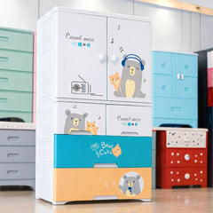 Cute Bear Multi-Layer Kids Storage Cabinet – Cartoon Design Plastic Organizer
