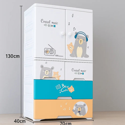 Cute Bear Multi-Layer Kids Storage Cabinet – Cartoon Design Plastic Organizer