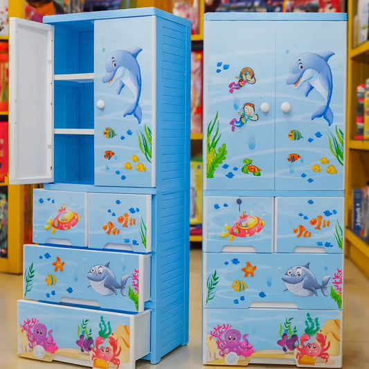 Ocean Theme Kids Storage Cabinet  Dolphin Design Plastic Organizer