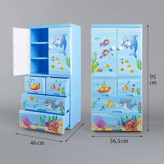 Ocean Theme Kids Storage Cabinet  Dolphin Design Plastic Organizer