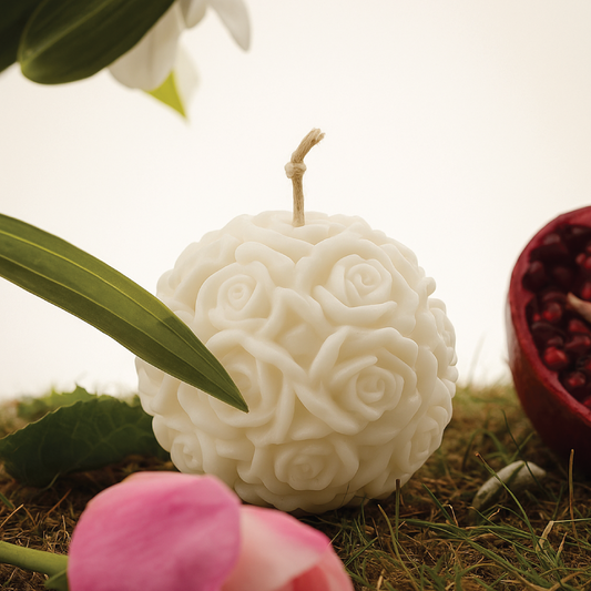 Rose Bloom Sphere Candle  Elegant Floral Decorative Candle