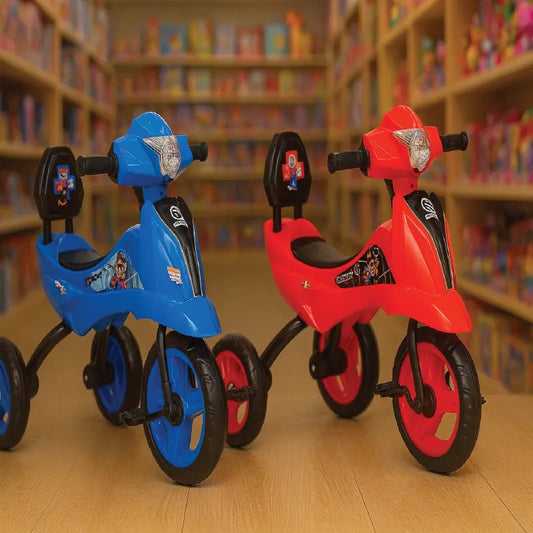 Motorbike-Style Tricycle for Kids with Headlight – Blue & Red