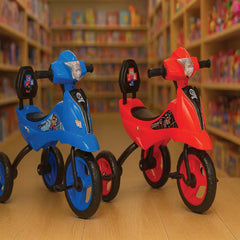 Motorbike-Style Tricycle for Kids with Headlight – Blue & Red