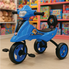 Motorbike-Style Tricycle for Kids with Headlight – Blue & Red
