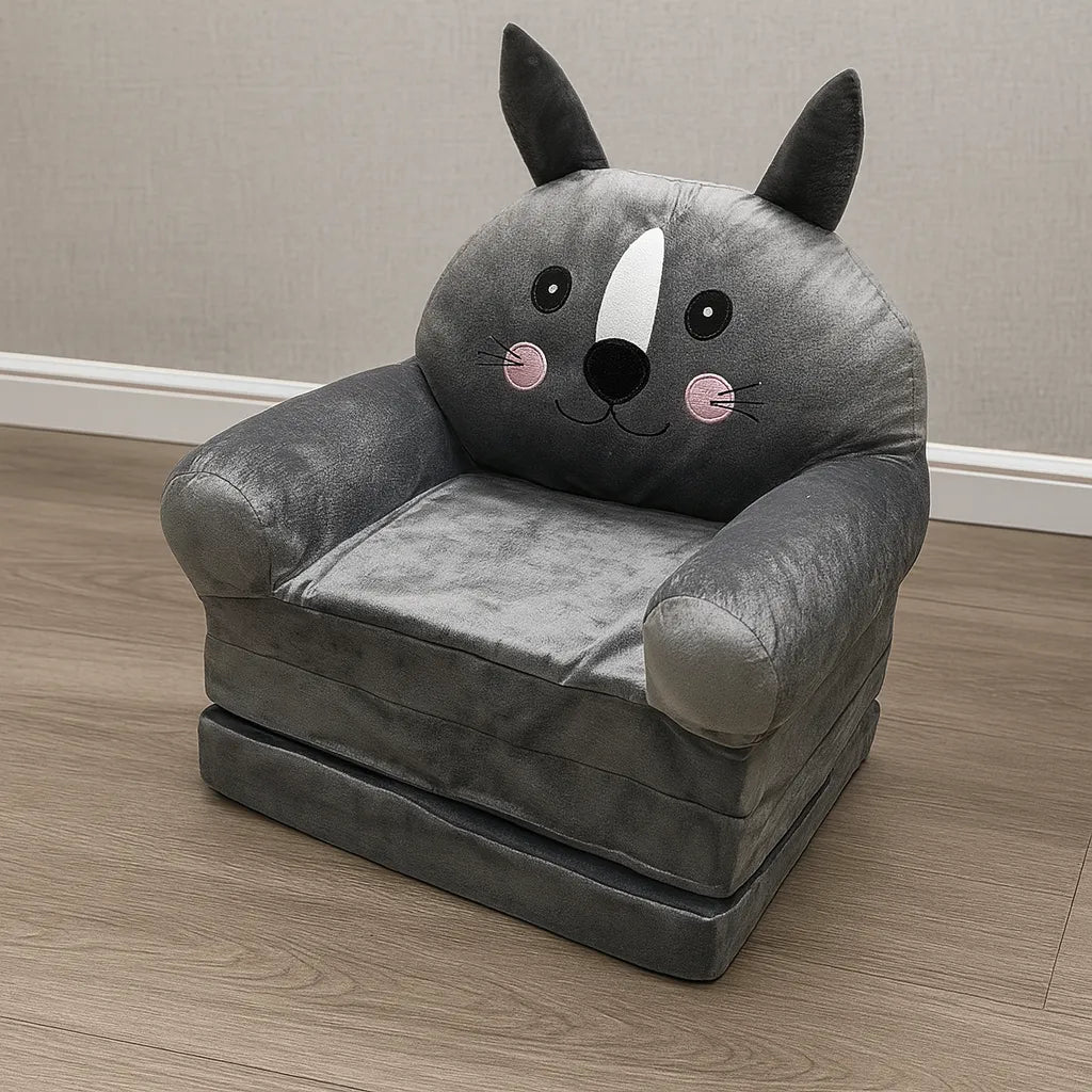 Kids Grey Cat Sofa Chair  Soft, Cute Cozy Lounge Seat (2+ Years)