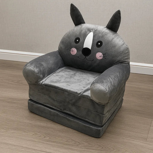Kids Grey Cat Sofa Chair  Soft, Cute Cozy Lounge Seat (2+ Years)
