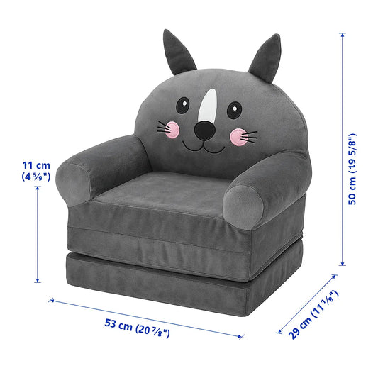 Kids Grey Cat Sofa Chair  Soft, Cute Cozy Lounge Seat (2+ Years)