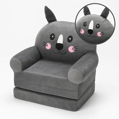 Kids Grey Cat Sofa Chair  Soft, Cute Cozy Lounge Seat (2+ Years)