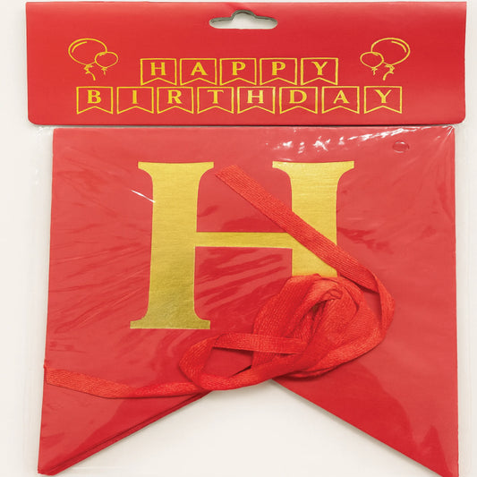 Red & Gold Glitter Happy Birthday Banner  Premium Party Decoration