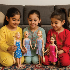 Fashion Doll with Long Braid – Happy Time (30–35 cm) | Star Dress & Heart Dress