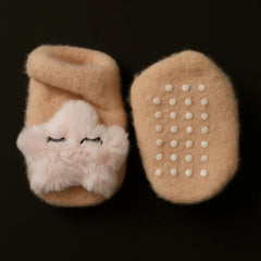 Cozy Sleeping Bear Baby Booties  Anti-Slip Warm Winter Slippers (Peach)