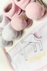 Magical Unicorn Baby Gift Set  4-Piece Soft Bibs & Booties Set