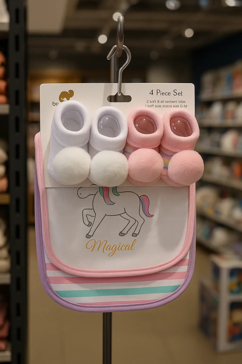 Magical Unicorn Baby Gift Set  4-Piece Soft Bibs & Booties Set