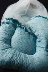 Baby Nest Bed with Mosquito Net Soft Cotton Portable Lounger (Sky Blue)