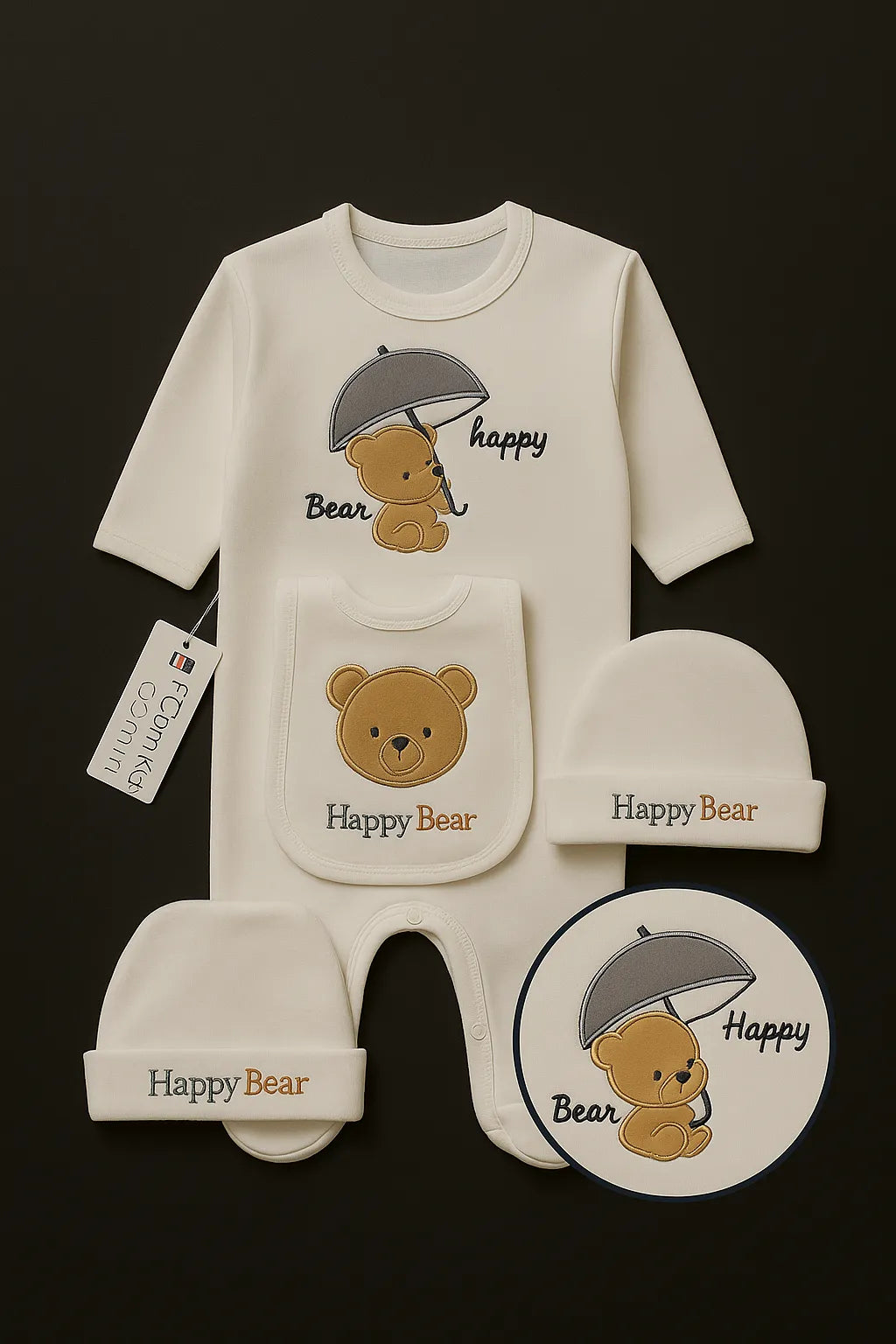 Happy Bear Newborn Gift Set  4-Piece Cotton Essentials for Baby (0–6 Months)