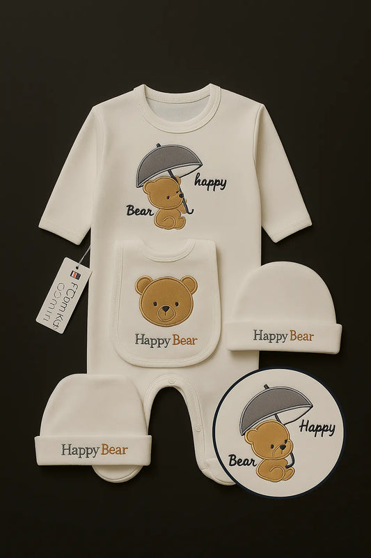 Happy Bear Newborn Gift Set  4-Piece Cotton Essentials for Baby (0–6 Months)
