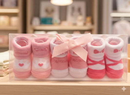 3-Pair Baby Girl Socks Gift Set  Pink Heart & Stripe Designs (0–9 Months)