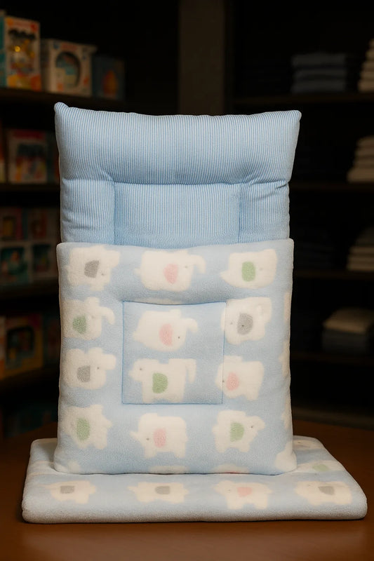 Soft Blue Baby Sleeping Bed with Pillow  Cotton Newborn Bedding Set (Bear Print)