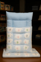 Soft Blue Baby Sleeping Bed with Pillow  Cotton Newborn Bedding Set (Bear Print)