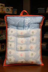 Soft Blue Baby Sleeping Bed with Pillow  Cotton Newborn Bedding Set (Bear Print)