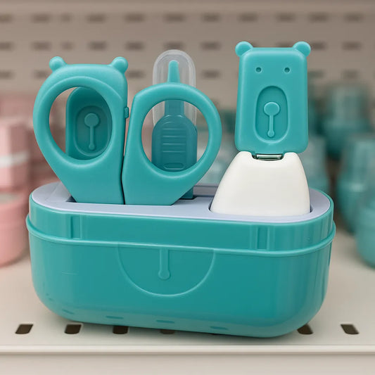 4-in-1 Baby Grooming Set – Teal Bear Edition | Nail Clipper, Scissors, Tweezer & Nasal Aspirator  , 0 to 9 months