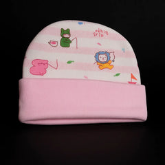 Baby Cotton Cap  – Fishing Trip Print | Soft Newborn Hat (Pink, Green & Blue)