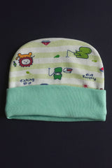 Baby Cotton Cap  – Fishing Trip Print | Soft Newborn Hat (Pink, Green & Blue)