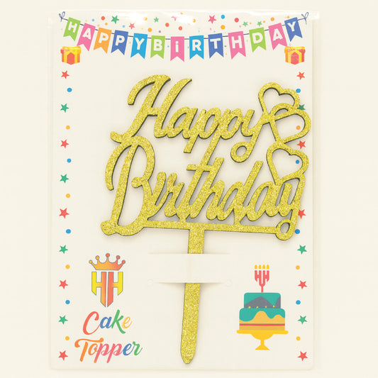 Golden Glitter “Happy Birthday” Cake Topper  Elegant Party Decoration