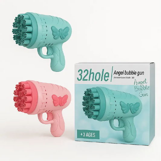 32-Hole Angel Bubble Gun – Automatic Bubble Machine Toy with Butterfly Design (2 Colors) for Kids 3+