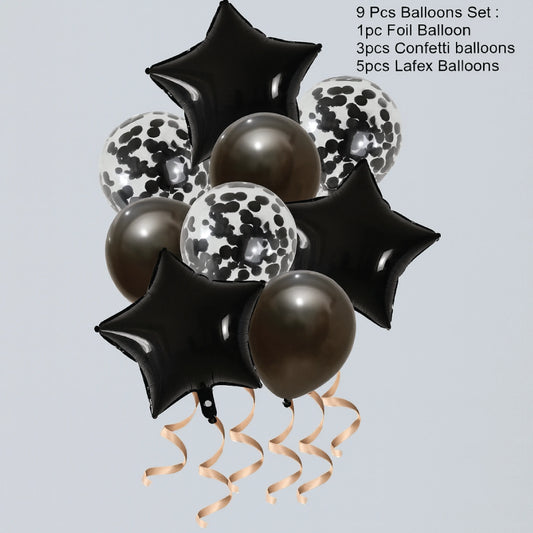 Black & Silver Balloon Set – 9 Pcs Party Decoration Combo