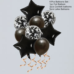 Black & Silver Balloon Set – 9 Pcs Party Decoration Combo