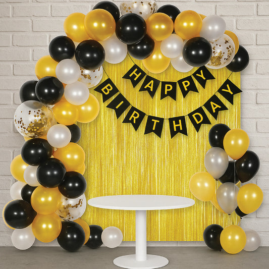 Black, Gold & Silver Balloon Decoration Set – Complete Birthday Party Kit