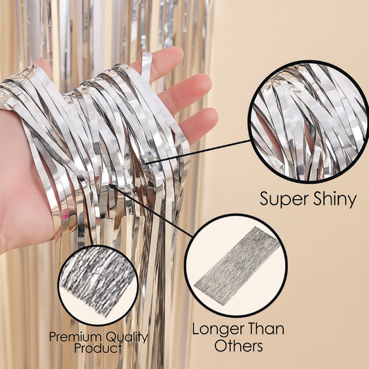 Silver Metallic Foil Fringe Curtain  Premium Party Backdrop