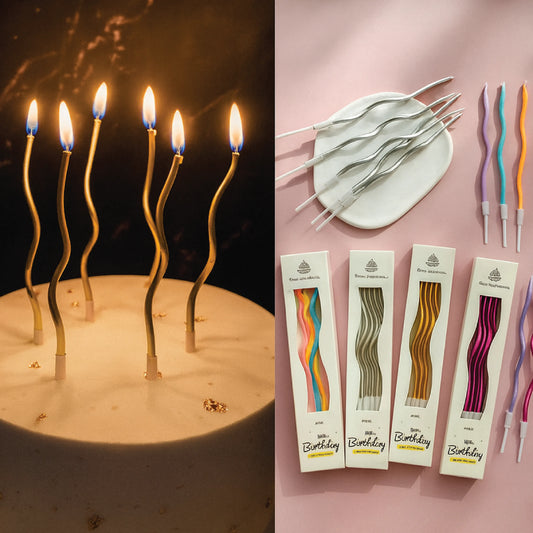 Curved Metallic Birthday Candles  Elegant Wavy Flame Design